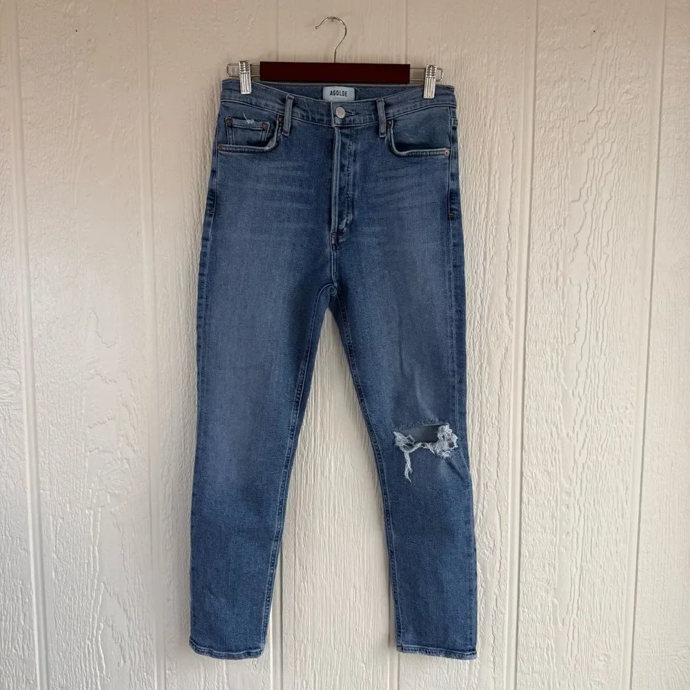 Agolde Nico High Rise Slim Shoreline Distressed Jeans size 28